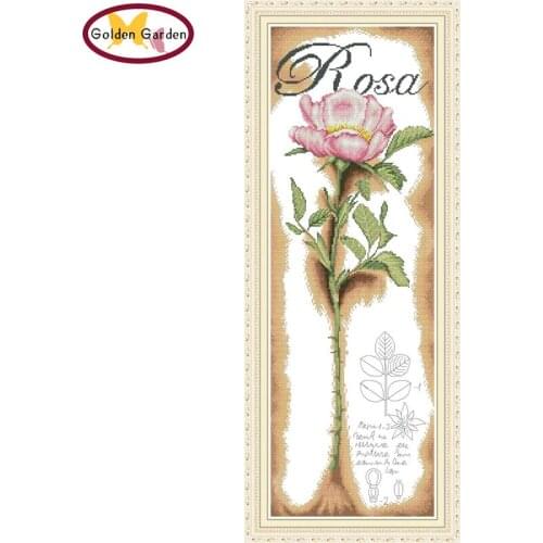 GG A Pink Rose Flower Stamped Cross Stitch Patterns DIY Kits Needlework Embroidery Sets Joy Sunday Cross Stitch for Home Decor