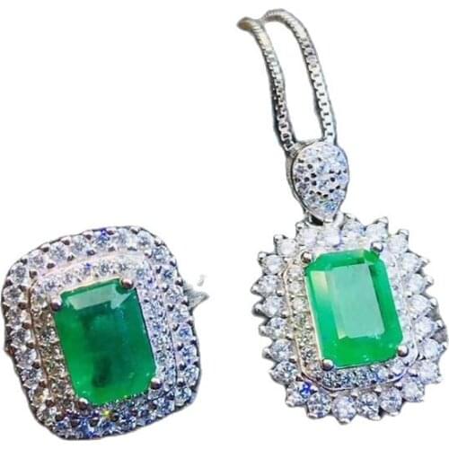 KJJEAXCMY boutique jewelry 925 sterling silver inlaid Natural Emerald pendant necklace ring womens suit support detection