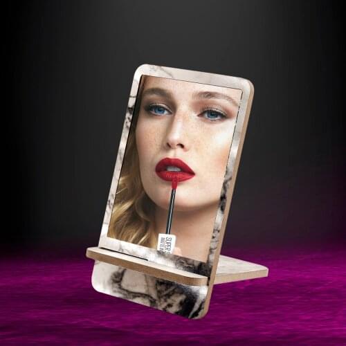 Make Up Mirror Simple Unisex Wooden Desktop Portable Creativity Cosmetic Decorative Mirror, white Marble Pattern 22x14 cm Mirror