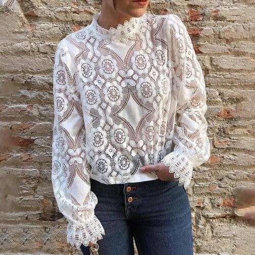 Womens white shirt Lace top female full sleeves Blouse women Fashion Black ladies elegant tops and blouses 2020 summer clothes