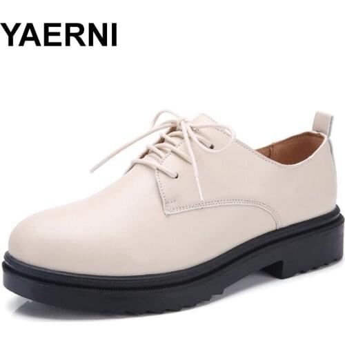 YAERNI 2019 new arrival summer womens casual leather shoes Womens lace shoes womens moccasins plus Size35-40E1331
