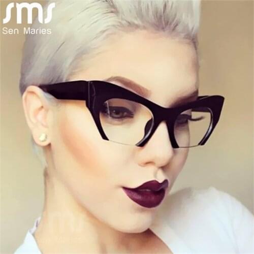 Big Frame Women Glasses Frame Fashion Cat Eye Clear Lens Brand Oversized Glasses Female Transparent Half Frame Optical Frame