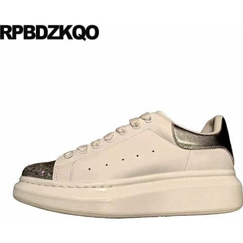 Flats White Thick Sole Trainers Creepers Brand Women Platform Muffin Sneakers Autumn Spring Bling Sequin Single Shoes Glitter