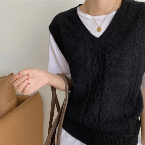 JMPRS Knitted Women Vest Pullover Loose Fashion Korean Sleeveless Sweater Vest Casual Solid Fall Female Cotton Jumper New 2021