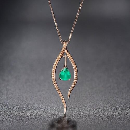 MENGYI Vintage Unique Green Zircon Teardrop Rose Gold Pendant Necklace Geometric Leaf 9 2 5 Necklace Women Party Jewelry Gift