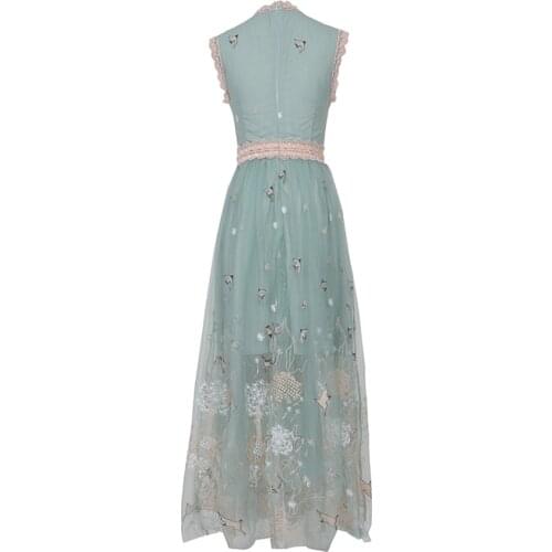 Vintage Ankle-Length Luxury Embroidery Dresses Women 2021 Autumn New Fashion Runway Design Elegant Floral Long Dress