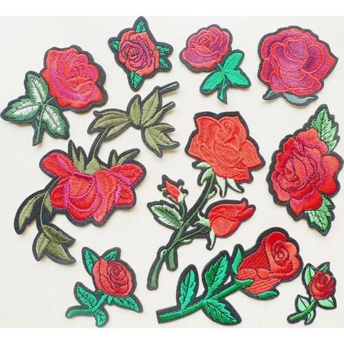 1pc Hot Melt Rose Flowers Embroidery Stripes Applique Iron On Patches Sewing for Clothing Clothes Dress Crafts Badges Stickers