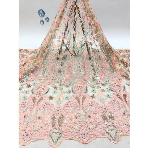 2021 Latest African Sequin Lace Fabric Embroidery Nigeria Tulle Lace French Lace Fabric Party Sewing Fabric XB4634