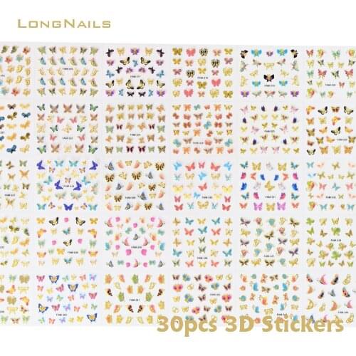 24/30Sheets Cartoon French Nail 3D Sticker Kit Santa Christmas Bronzing Hollow Gold Rim Decals Self-Adhesive Set Stickers 6*5cm