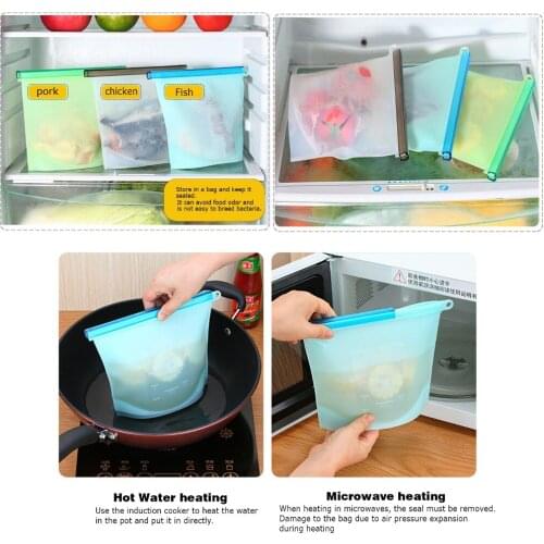 5pcs Reusable Silicone Vacuum Seal Food Fresh Bag Fruit Meat Milk Storage Containers Refrigerator Bag Ziplock Kitchen Organizer