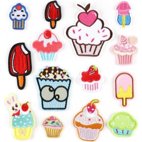 10pcs iron on patches for clothing emboridery fries ice cream trees patch clothes accessories iron heat transfer t shirt sticker
