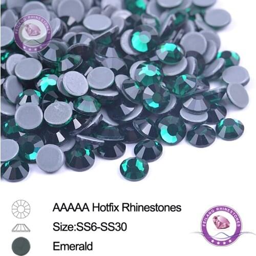 A++ Super Shiny Glass Hotfix Rhinestone Emerald SS6 SS10 SS16 SS20 SS30 Crystal Strass for Clothing Decoration Dress DIY