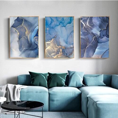 Canvas Painting Abstract Poster Gold Blue Wall Art Print Modern Style Canvas Ink Painting Nordic Decorative Picture Home Decor
