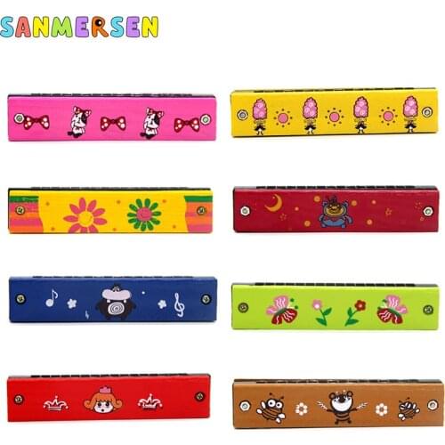 Wooden Harmonica for Children Toys Musical Instruments 16 Holes Double-Row Blow Cartoon Color Woodwind Mouth Harmonica Melodica