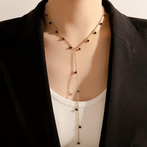 Tocona Bohemian Long Chain Pendant Necklace for Women Simple Design Black Bead Chocker Necklace Jewelry Gift Wholesale 8897