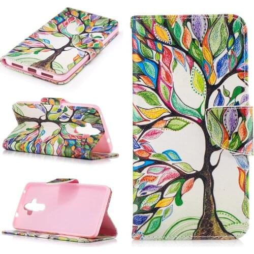 New Flip Colored Drawing PU Leather Cases with Kickstand for Huawei Mate 9 MHA-AL00 Mobile Phone Cases with Wallet Card Holders