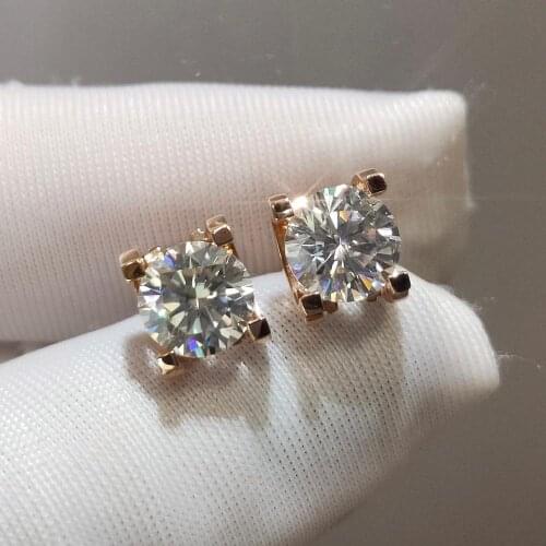 Pure 18K Rose Gold Moissanite Earrings Classic 4 claws DF Color excellent cut moissanite Engagement wedding earrings