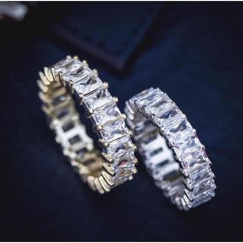 D&Z Baguette Rings in yellow & white gold 1 Row Solitaire Tennis Ring Copper Charm Iced Out Ring Fashion Hip Hop Jewelry