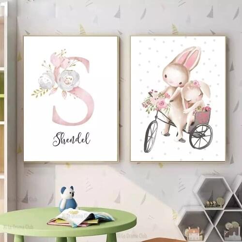 Baby Poster Personalized GirlS Name Custom Painting Animal Poster Kindergarten Canvas Print ChildrenS Room Interior Decoration