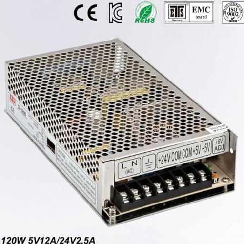 Best quality double sortie5V 24V 120W Switching Power Supply Driver for LED Strip AC 100-240V Input to DC 5V 24V free shipping