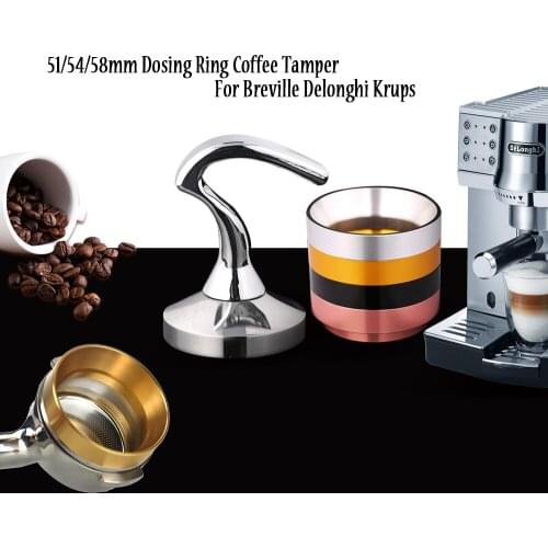 Breville Delonghi Krups Stainless Steel Espresso Coffee Tamper 51/54/58MM Aluminum Intelligent Dosing Ring Profilter Cafe Maker