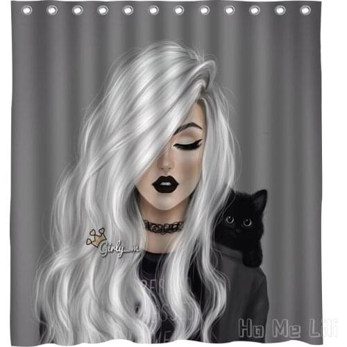 Cool Girl With White Hair Design Waterproof Shower Curtain Bathroom Decor