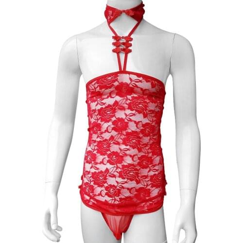 Lace Sexy lingerie Set Hot Erotic Sissy Men sexy costumes Set With Thong underwear Clubwear costumes Retro Chinese cheongsam
