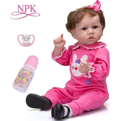 NPK 56CM Hand-rooted hair Soft Body Reborn Toddler Saskia in Pink Dress Cuddly Baby Girl Doll High Quality Handmade doll