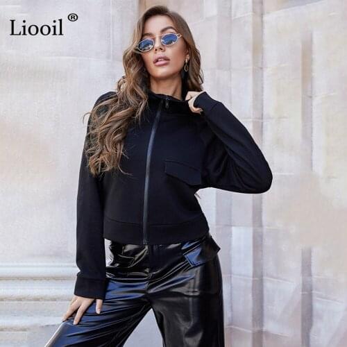 Casual Short Coat And Jacket Women 2020 Zip Up Long Sleeve Turn-down Collar Womens Autumn Winter Clothing Black Cropped Coats