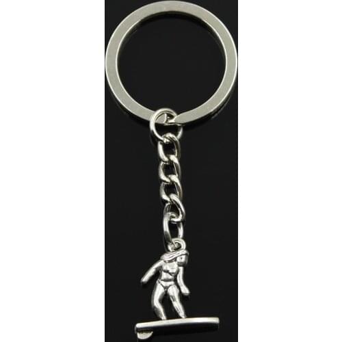Fashion 3cm Key Ring Metal Key Chain Keychain Jewelry Antique Bronze Silver Color Plated Surfing 21x18mm Pendant