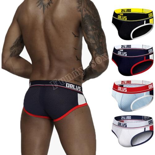 ORLVS Brand sexy gay briefs men jockstrap male underwear cueca tanga slip homme kincker for men quick dry gay bikini briefs mesh