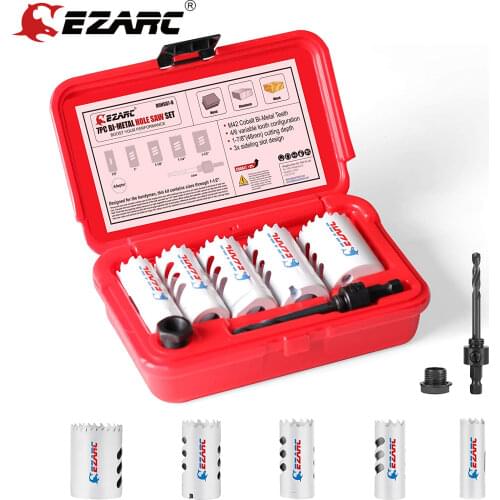 EZARC 7 Pcs Hole Saw Set Cobalt Drill Hole Cutter Set with Mandrels for Soft Metal Sheet, Wood, Drywall, Aluminum, Plastic Plate