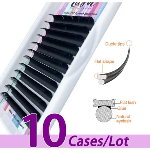 10case/lot MASSCAKU 12 lines deep black split tips flat ellipse eyelashes high quality synthetic mink matte ellipse flat eyelash