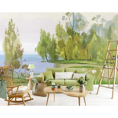 Bacaz Painting Nature 3d Tree Wallpaper Mural Art Lake 3d Forest Wall paper walls for Living Room Decor 3d Wall Stickers