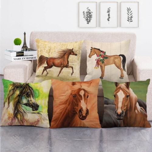 45cm*45cm watercolor horse head linen/cotton throw pillow covers couch cushion cover home decor pillow