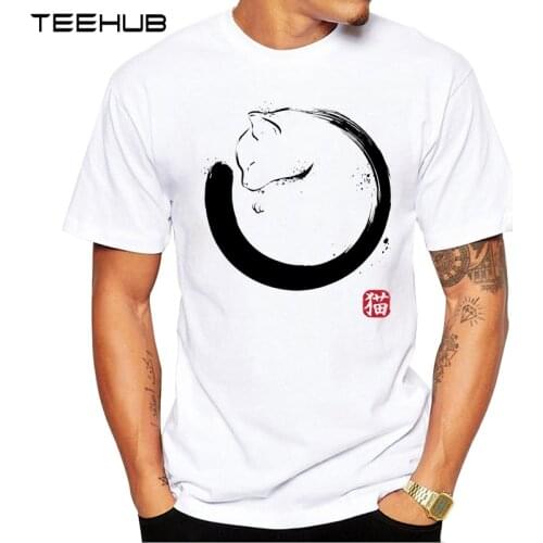 New Arrivals 2019 TEEHUB Cool Mens Fashion Circle Cat Design T-Shirt Short Sleeve O-neck Tops Hipster Tee