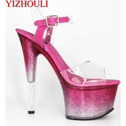 New style, beautiful gradient mei hong platform heels, 15cm sexy model sandals, pole dancing shoes