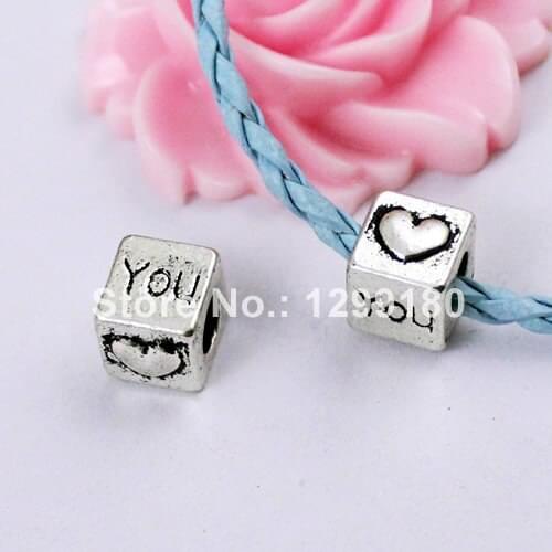 50pcs/lot Wholesale Tibetan Silver Big hole Cuboid Bead Fit For European Bracelets DIY-Accessory Hole:5mm (K00256)