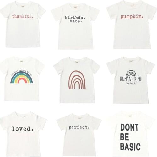 6M-8Y Toddler Kids Baby Boy Girl Short Sleeve O-neck Letter Print Cotton T-shirt Pullover White Tee Tops Summer Clothes