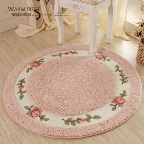 HUAMAO Pastoral Flower Doormat Soft Plush Round Rotating Chair Floor Mat Modern Bathroom Carpet Children Play Mat/Rugs