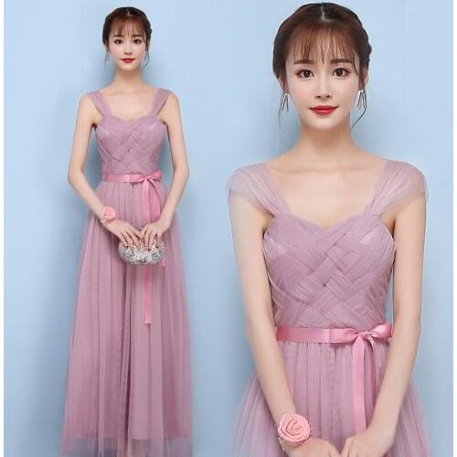 Bridesmaid Dress Women 2018 New Sister Group Bride Long Wedding Birthday Party Dress S1849 Gray Champagne Red