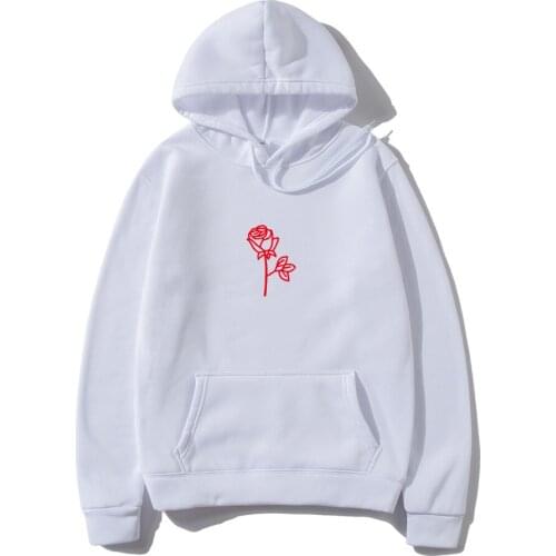 Harajuku Casual Hoodies Men Fashion Red Rose Hoodie Sweatshirt Men Women Autumn Winter Streetwear Flower Printing Hoody Pullover