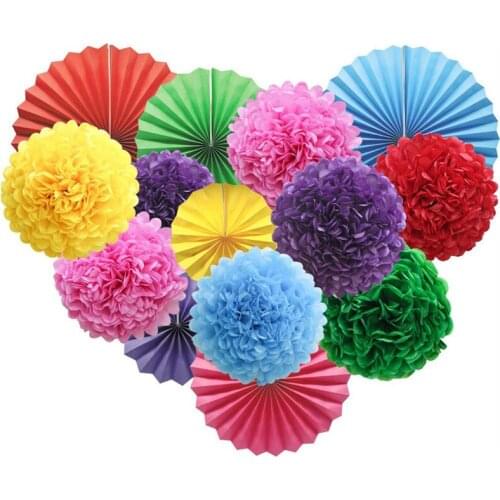 Party DIY decoration birthday party background decoration supplies paper flower fan paper ball paper fan field layout props