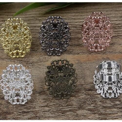 Blank Adjustable Rings Settings with 24x31mm Vintage Filigree Flower Bases Rings DIY Findings Multi-color Plated
