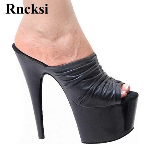 Rncksi Classic Sexy Lady Women Pole Dance 17cm High-Heeled With Platform Slippers Shoes Wedding Party Pole Dance Dress Slippers