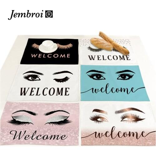 Eyelash Printed Faux Linen Placemat Coffee Dining Table Decor Drink Coaster Set Fashion Cartoon Mat Pad Pink Kitchen Accessories