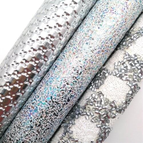 Silvery Glitter Fabirc, Faux Leather Fabric, Hearts Litchi Synthetic Leather Fabric Sheets For Bow A4 8"x11"Twinkling Ming XM520