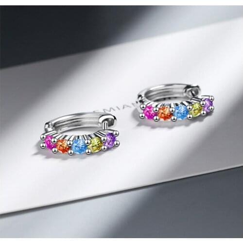 New Jewelry 925 Sterling Silver Crystal Colorful Round Piercing Stud Earrings For Women Romantic Brincos Pendientes eh670