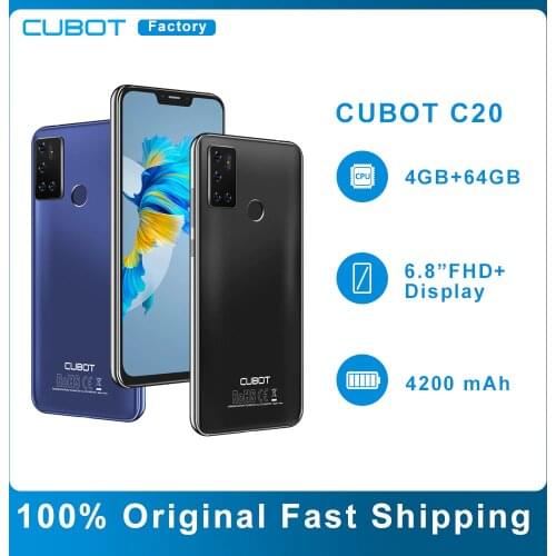 Cubot C20 Smart Mobile Phone 6.18 inch Octa-core 4GB+64GB Smartphone 12MP Rear Camera NFC Fingerprint Face ID Unlock Telephone