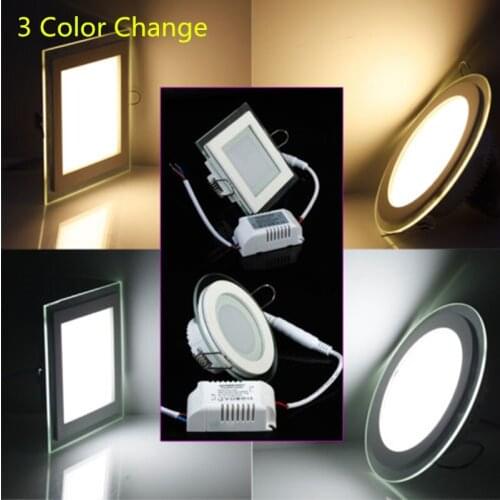 Glass LED Panel Light Downlight LED Recessed Lighting Ceiling AC85-265V 6W 9W 12W 18W 24W 3 Color Change (3000K 4000K 6000K)